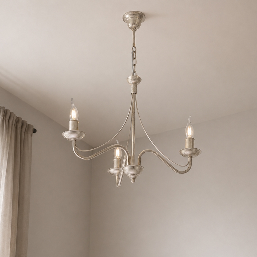 Lustra ar ķēdi ANTON 3xE14/60W/230V, balta patīna