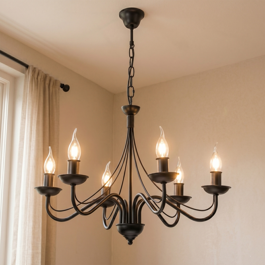 Lustra ar ķēdi ANTON 6xE14/60W/230V melna