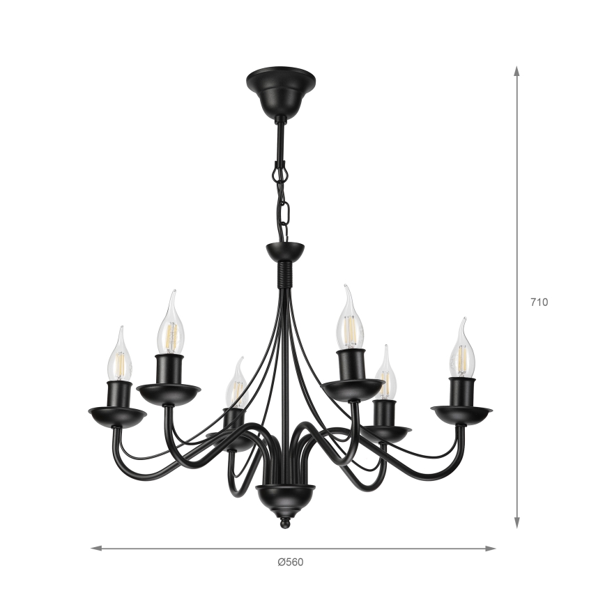 Lustra ar ķēdi ANTON 6xE14/60W/230V melna