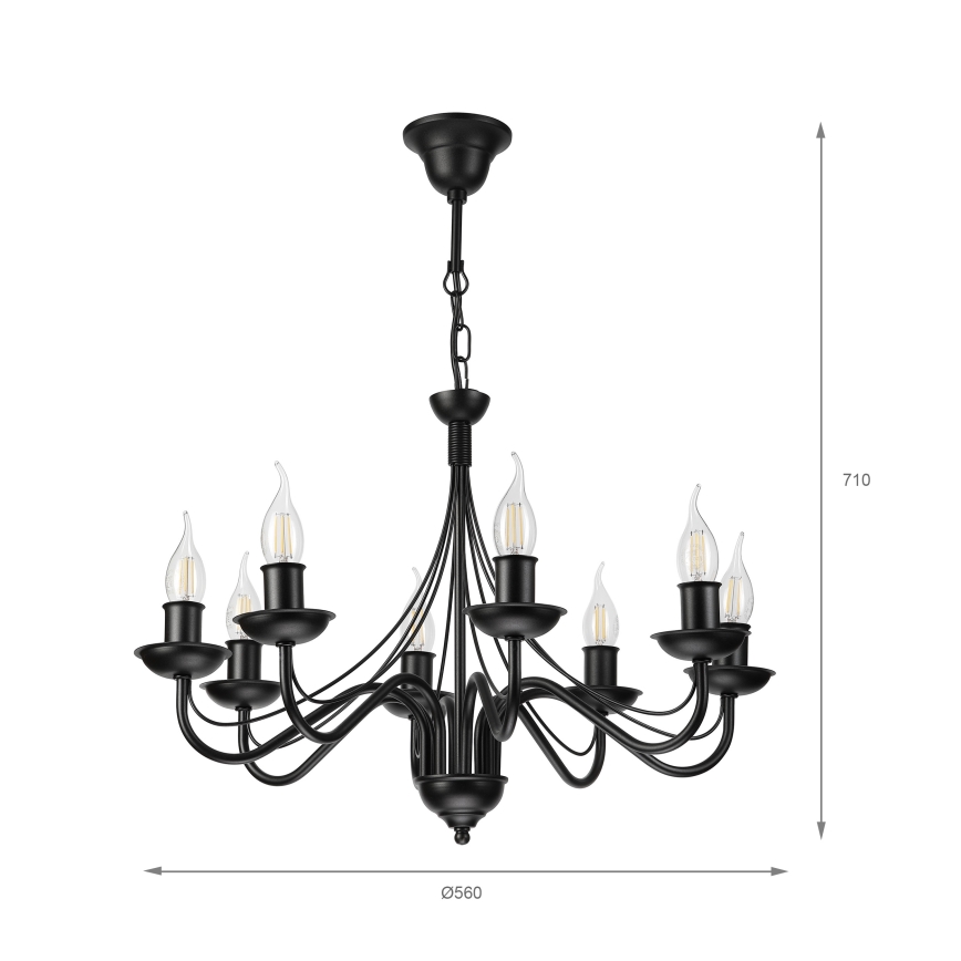 Lustra ar ķēdi ANTON 8xE14/60W/230V melna