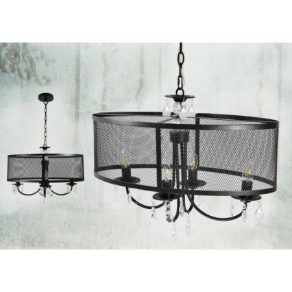 Lustra ar ķēdi BRESSO 4xE14/12W/230V melna