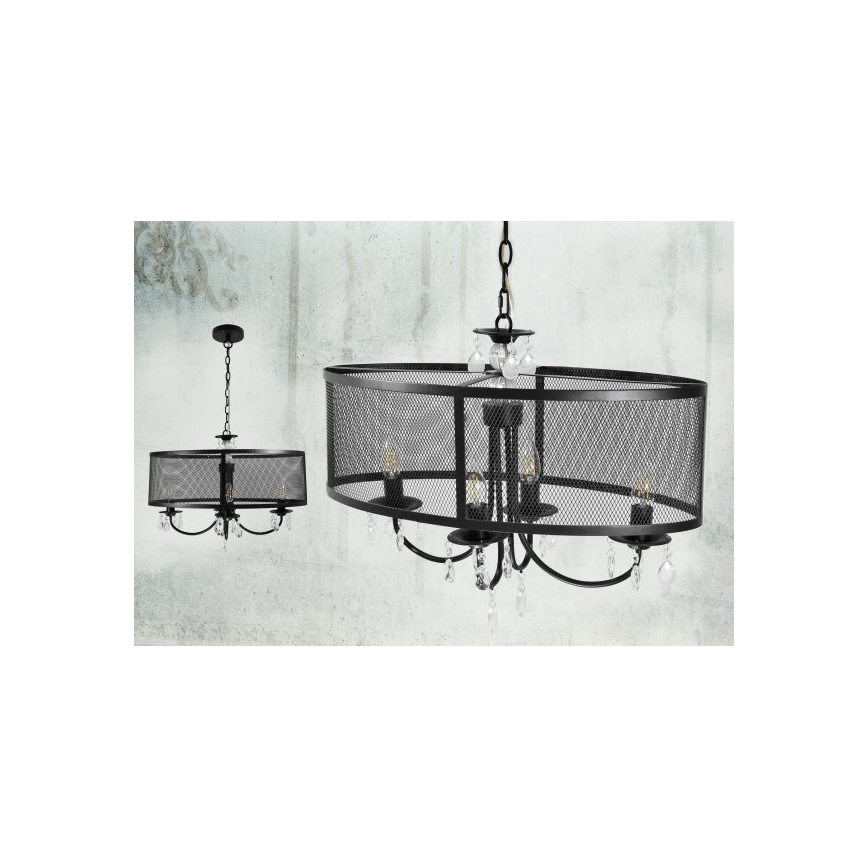 Lustra ar ķēdi BRESSO 4xE14/12W/230V melna