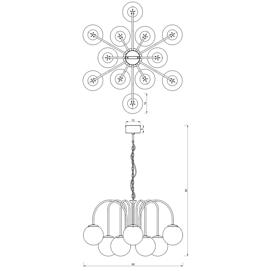 Lustra ar ķēdi CAMBRIDGE 12xE14/60W/230V melna/misiņa