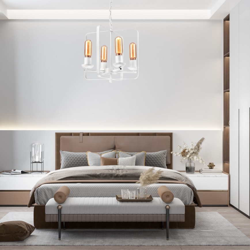 Lustra ar ķēdi CEDRIC II 4xE27/60W/230V balta