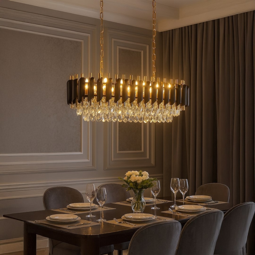 Lustra ar ķēdi CRISTAL 10xE14/10W/230V melna/zelta