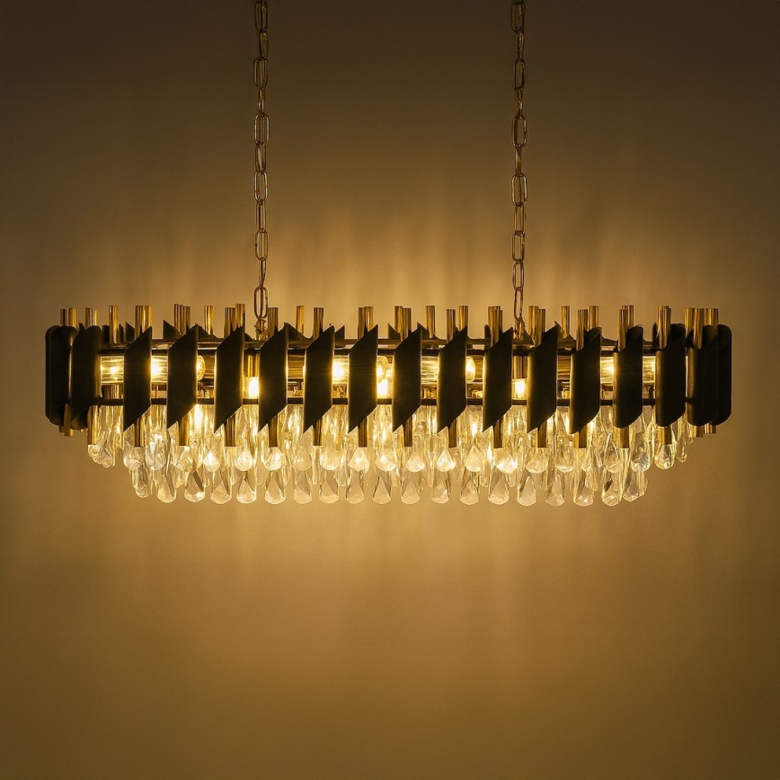 Lustra ar ķēdi CRISTAL 10xE14/10W/230V melna/zelta