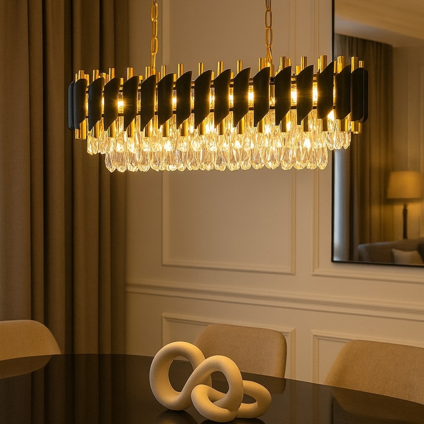 Lustra ar ķēdi CRISTAL 10xE14/10W/230V melna/zelta