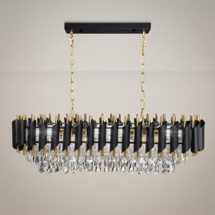 Lustra ar ķēdi CRISTAL 10xE14/10W/230V melna/zelta