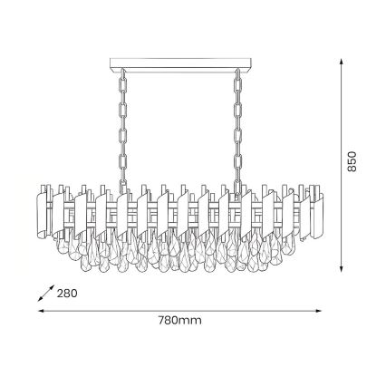 Lustra ar ķēdi CRISTAL 10xE14/10W/230V melna/zelta