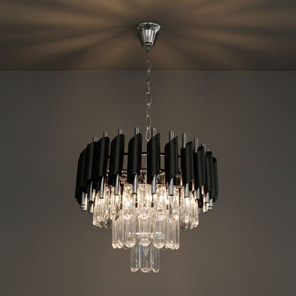 Lustra ar ķēdi CRISTAL 5xE14/10W/230V diam. 38 cm melna/matēts hroms