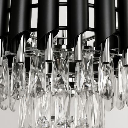 Lustra ar ķēdi CRISTAL 5xE14/10W/230V diam. 38 cm melna/matēts hroms
