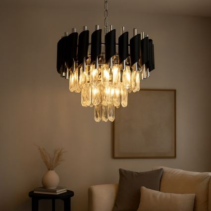 Lustra ar ķēdi CRISTAL 5xE14/10W/230V melna/matēts hroms