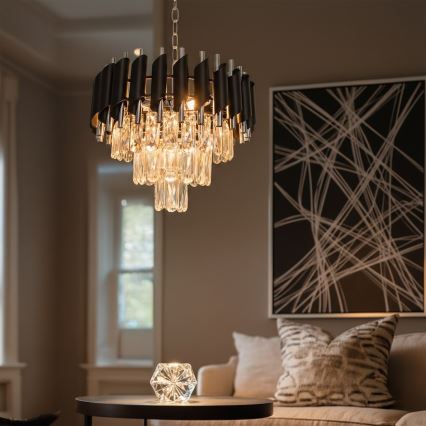 Lustra ar ķēdi CRISTAL 5xE14/10W/230V melna/matēts hroms