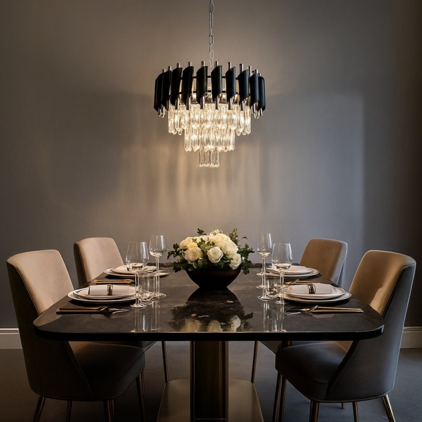 Lustra ar ķēdi CRISTAL 5xE14/10W/230V melna/matēts hroms