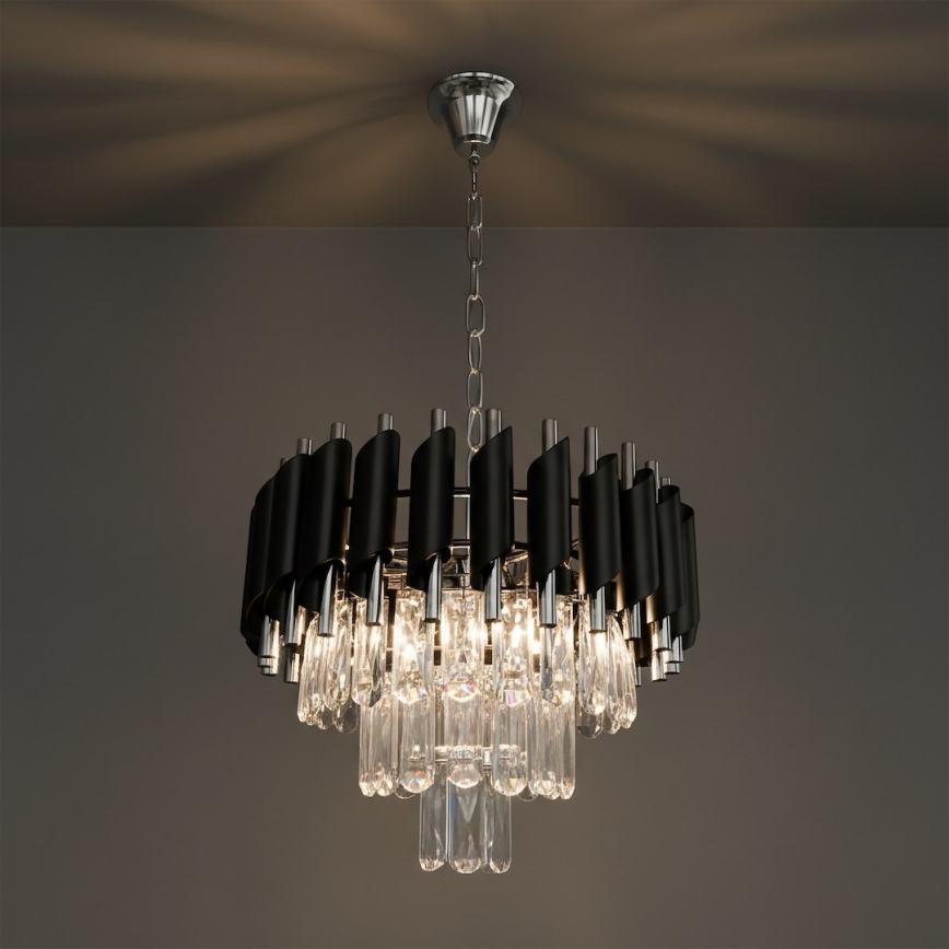 Lustra ar ķēdi CRISTAL 5xE14/10W/230V melna/matēts hroms