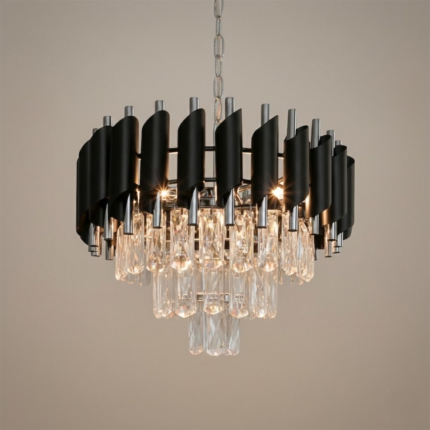 Lustra ar ķēdi CRISTAL 5xE14/10W/230V melna/matēts hroms