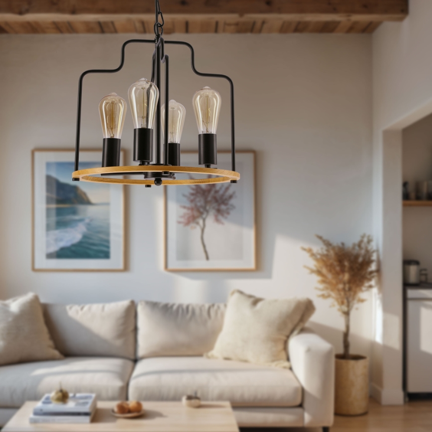 Lustra ar ķēdi DATUS 4xE27/40W/230V melna/brūna