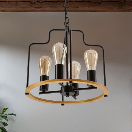 Lustra ar ķēdi DATUS 4xE27/40W/230V melna/brūna