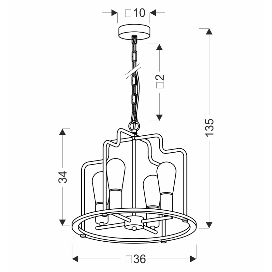 Lustra ar ķēdi DATUS 4xE27/40W/230V melna/brūna