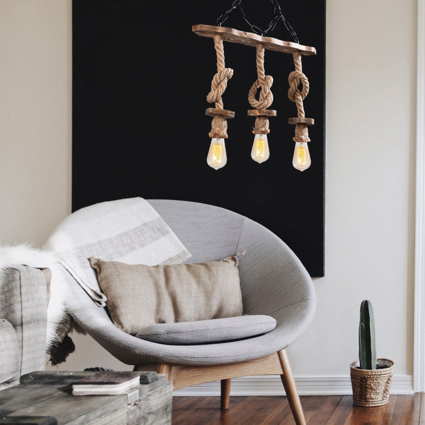 Lustra ar ķēdi EREBOS 3xE27/40W/230V brūna