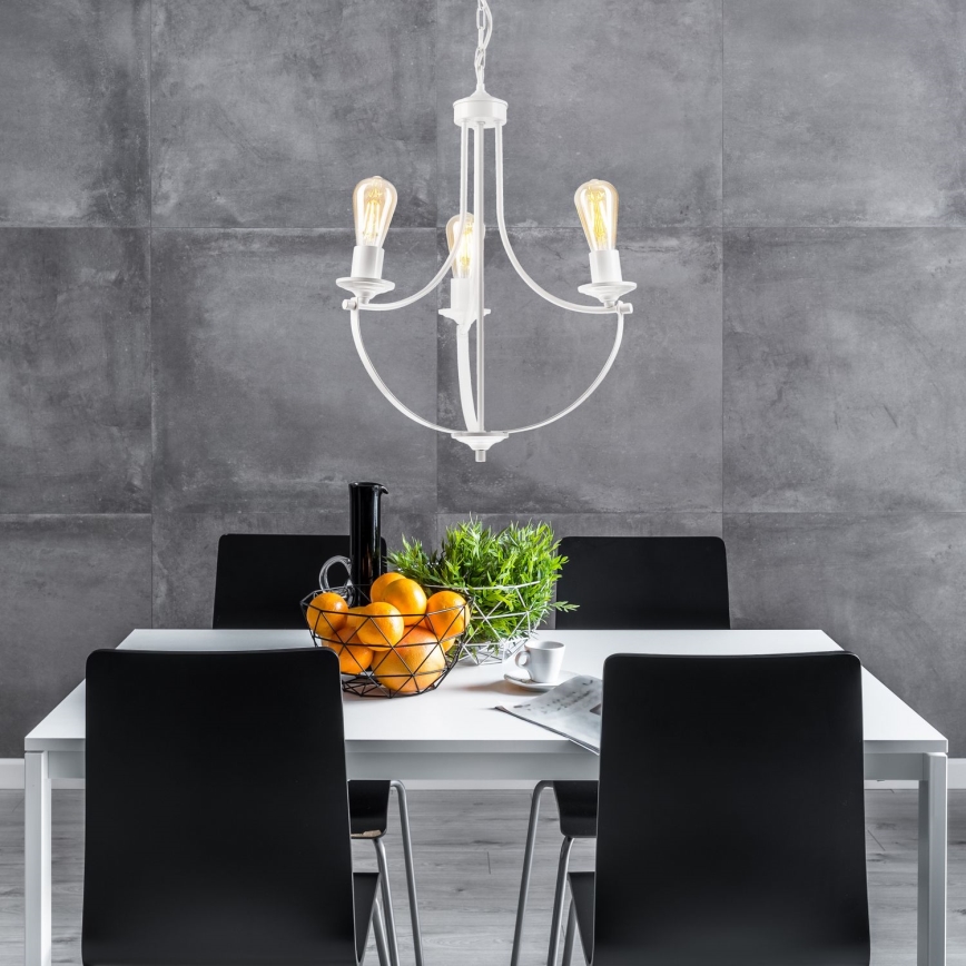 Lustra ar ķēdi GINA 3xE27/60W/230V balta