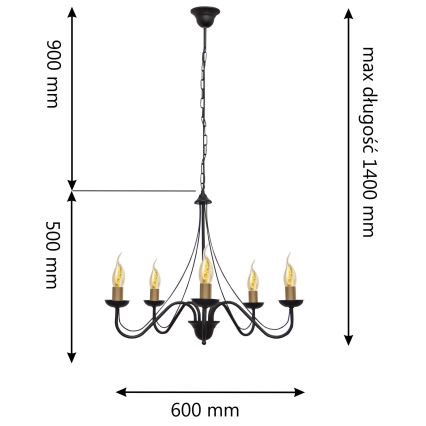 Lustra ar ķēdi MALBO 5xE14/60W/230V