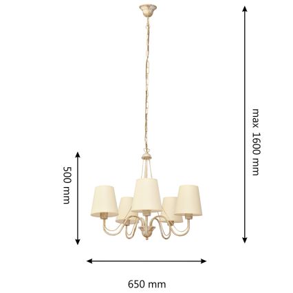 Lustra ar ķēdi MALBO 5xE27/15W/230V bēša