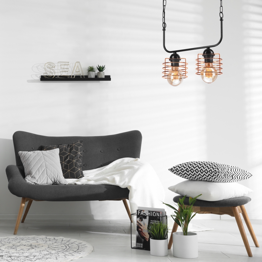 Lustra ar ķēdi MORGAN 2xE27/60W/230V melna/vara