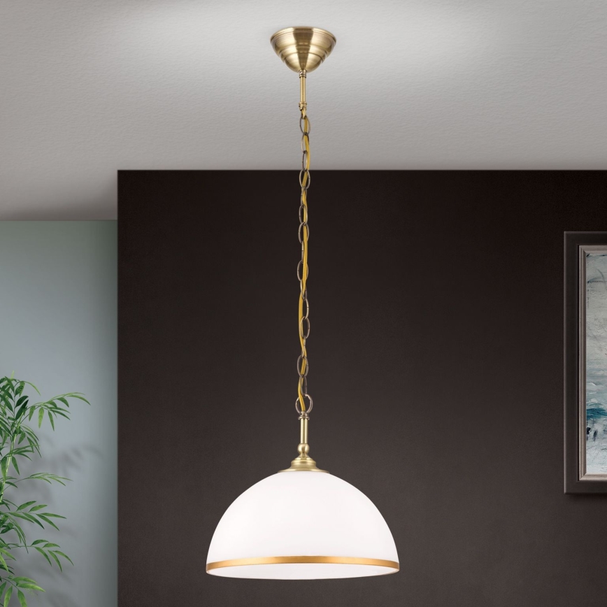 Lustra ar ķēdi OLD LAMP 1xE27/40W/230V d. 30 cm balta/misiņš