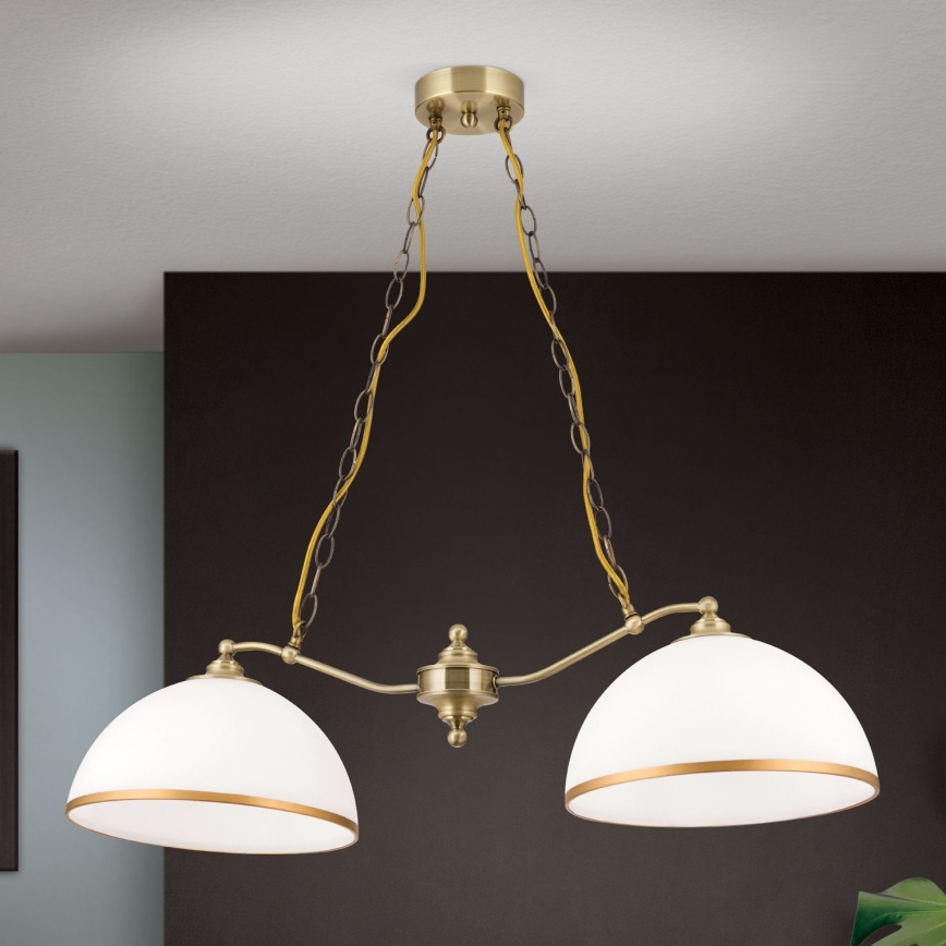 Lustra ar ķēdi OLD LAMP 2xE27/40W/230V balta/misiņš