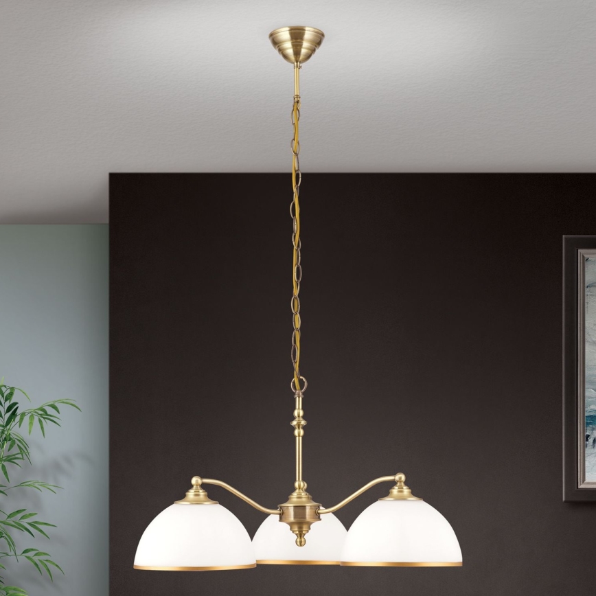 Lustra ar ķēdi OLD LAMP 3xE27/40W/230V d. 65 cm balta/misiņš
