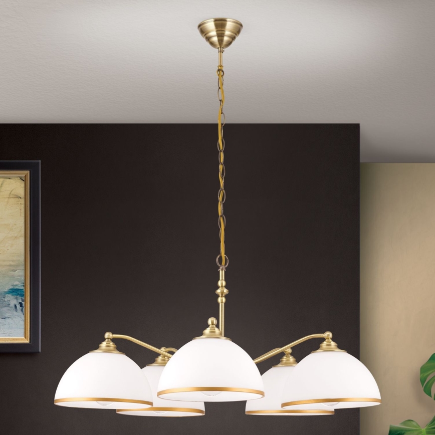 Lustra ar ķēdi OLD LAMP 5xE27/40W/230V d. 75 cm balta/misiņš
