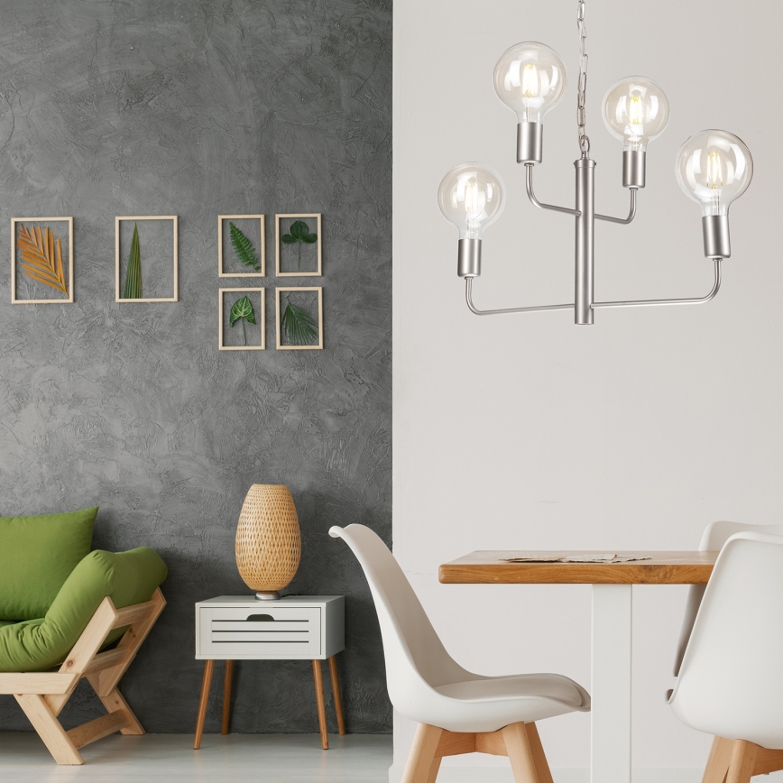 Lustra ar ķēdi ORLANDO 4xE27/60W/230V sudraba