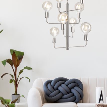 Lustra ar ķēdi ORLANDO 8xE27/60W/230V sudraba