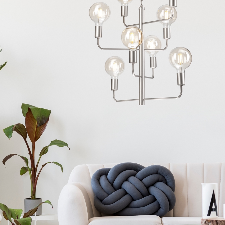 Lustra ar ķēdi ORLANDO 8xE27/60W/230V sudraba