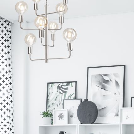 Lustra ar ķēdi ORLANDO 8xE27/60W/230V sudraba