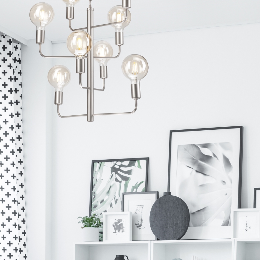 Lustra ar ķēdi ORLANDO 8xE27/60W/230V sudraba