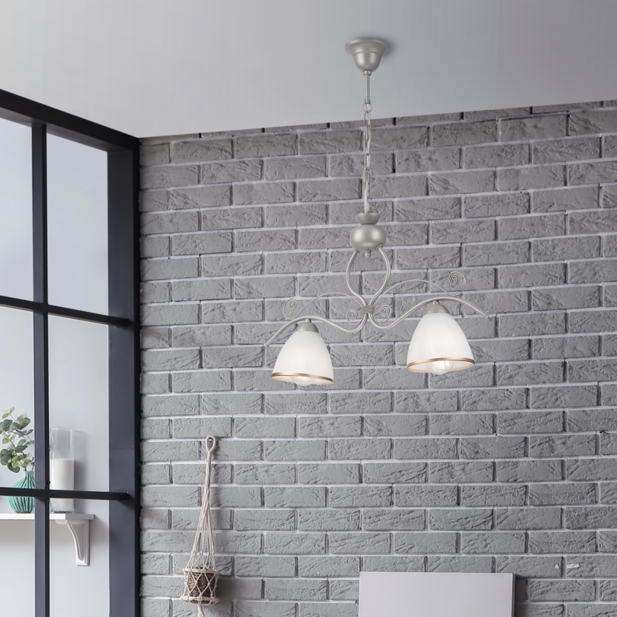 Lustra ar ķēdi RETRO 2xE27/60W/230V sudraba