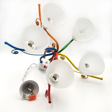 Lustra ar ķēdi RETRO 5xE27/60W/230V balta/krāsaina