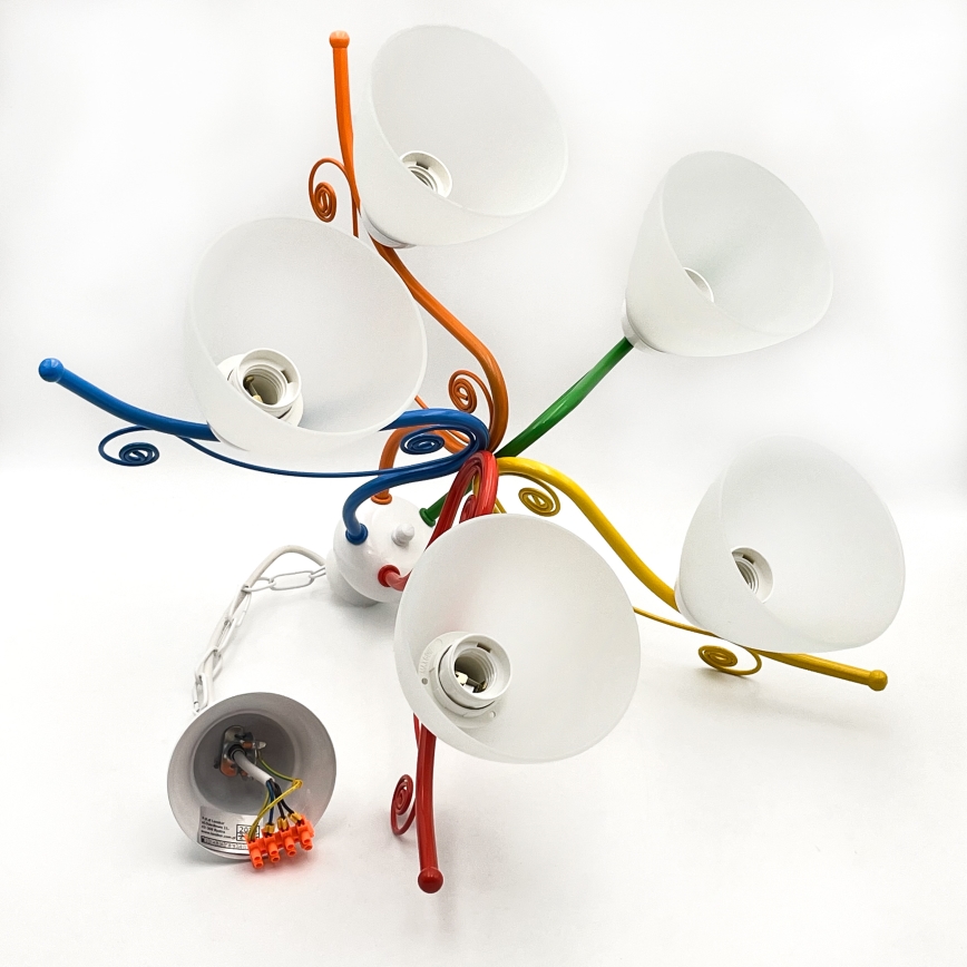 Lustra ar ķēdi RETRO 5xE27/60W/230V balta/krāsaina