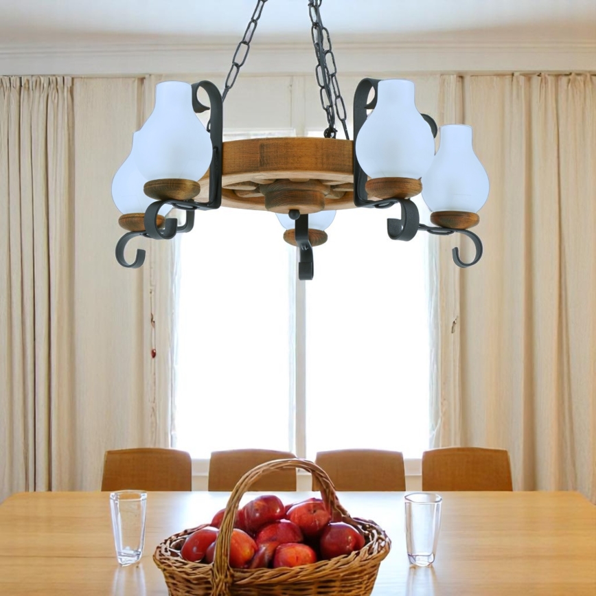 Lustra ar ķēdi ROATA 5xE14/40W/230V d. 30 cm dižskābardis - FSC sertificēts