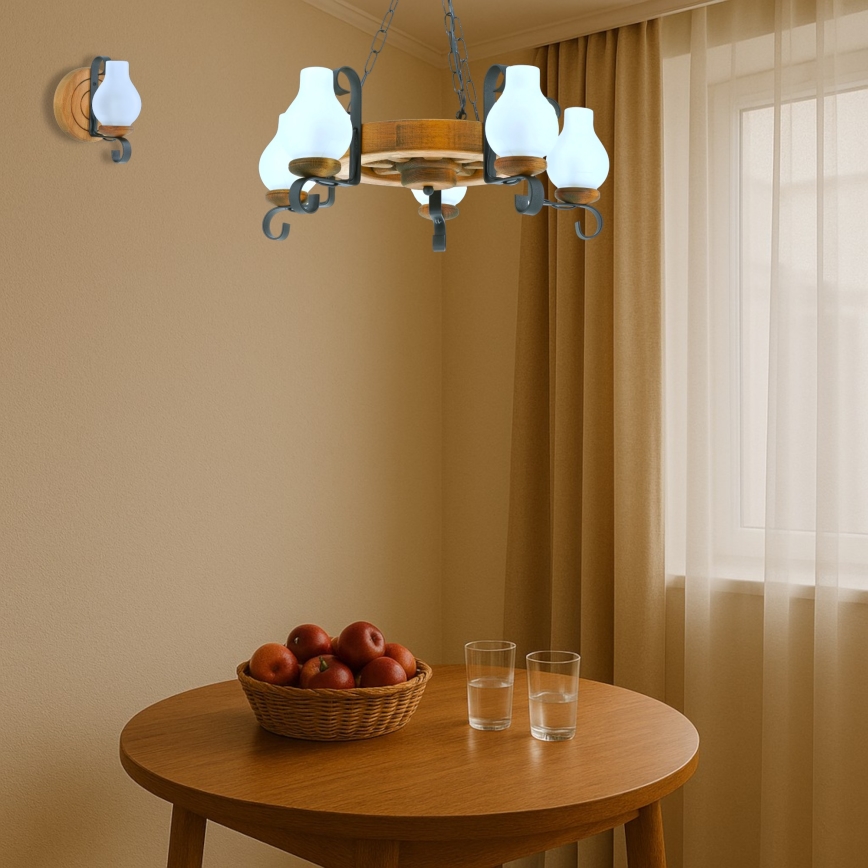 Lustra ar ķēdi ROATA 5xE14/40W/230V d. 30 cm dižskābardis - FSC sertificēts