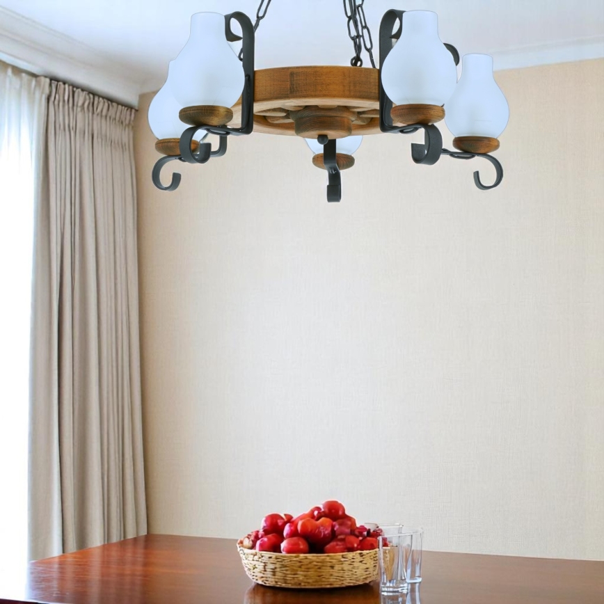 Lustra ar ķēdi ROATA 5xE14/40W/230V d. 30 cm dižskābardis - FSC sertificēts