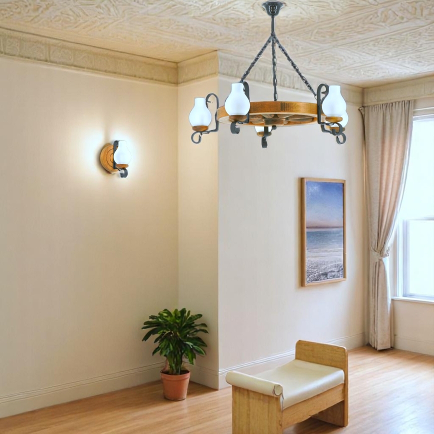 Lustra ar ķēdi ROATA 5xE14/40W/230V d. 70 cm dižskābardis - FSC sertificēts