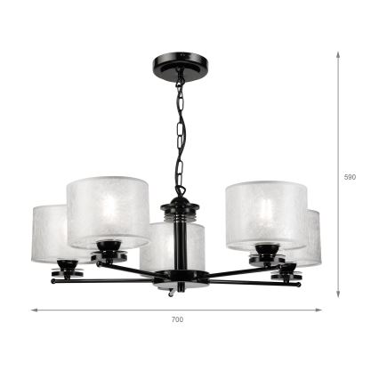 Lustra ar ķēdi ROSA 5xE27/60W/230V melna/pelēka