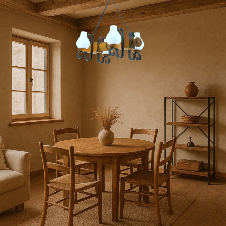Lustra ar ķēdi RUSTIC 4xE14/40W/230V dižskābardis - FSC sertificēts