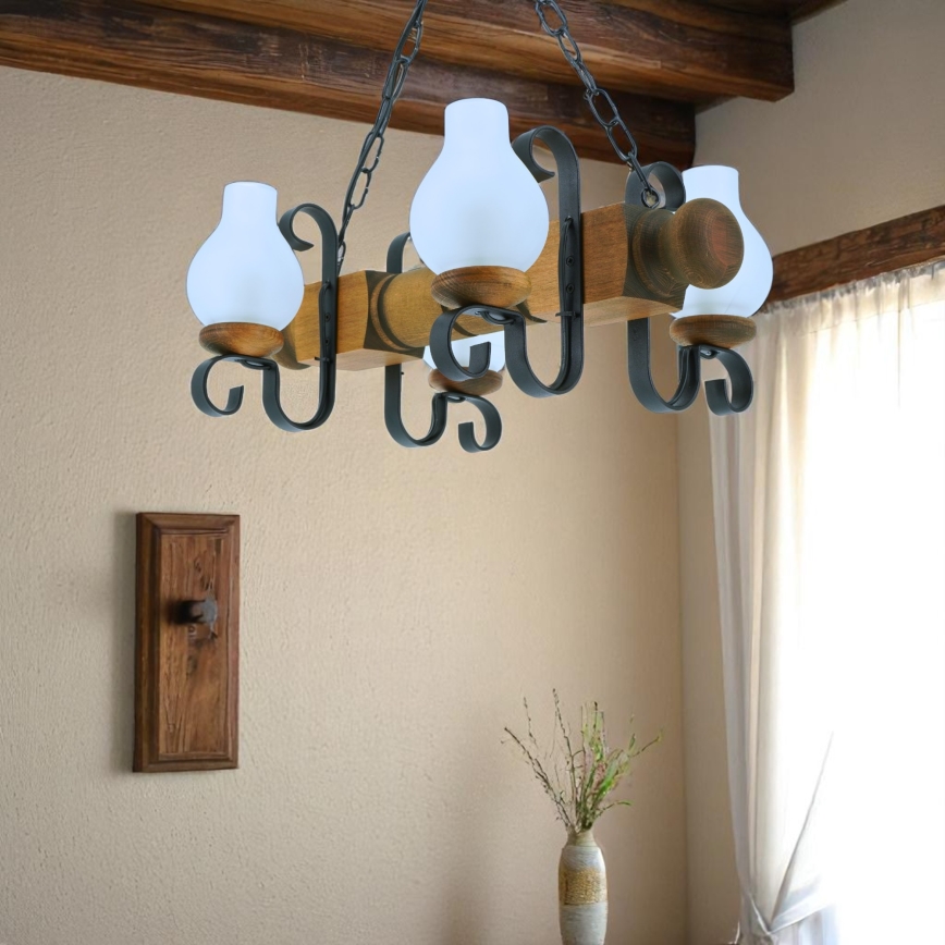 Lustra ar ķēdi RUSTIC 4xE14/40W/230V dižskābardis - FSC sertificēts