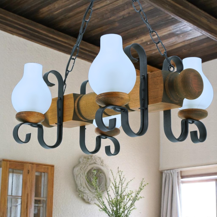 Lustra ar ķēdi RUSTIC 4xE14/40W/230V dižskābardis - FSC sertificēts