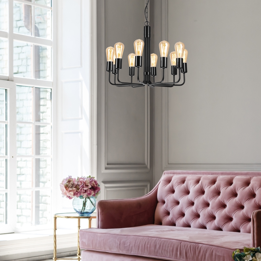 Lustra ar ķēdi TIFFANY 10xE27/60W/230V melna