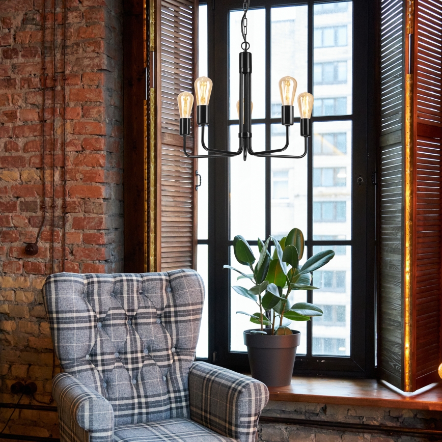 Lustra ar ķēdi TIFFANY 5xE27/60W/230V melna